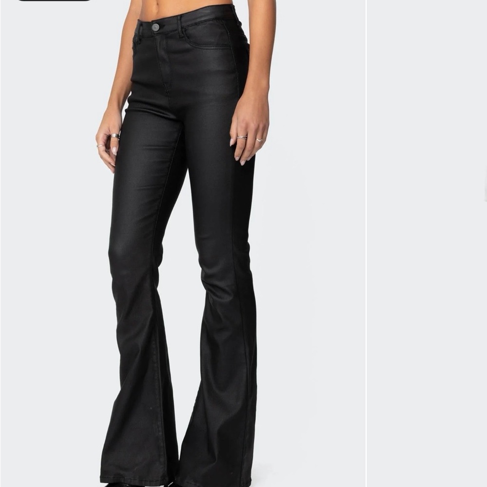 Edikted Luna faux leather black flare leg jeans